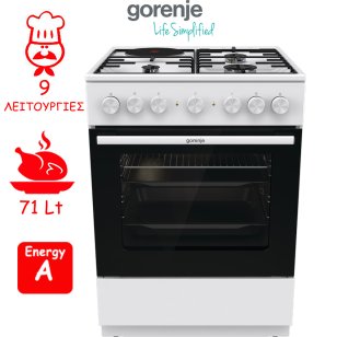 ΚΟΥΖΙΝΑ ΕΛΕΥΘΕΡΗ ΓΚΑΖΙΟΥ ΚΑΙ ΗΛΕΚΡΙΚΗ GORENJE GK6B43WD - 034076101 ΕΛΛΗΝΙΚΗΣ ΑΝΤΙΠΡΟΣΩΠΕΙΑΣ