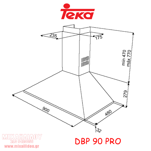 ΑΠΟΡΡΟΦΗΤΗΡΑΣ 90cm TEKA DBP 90 PRO ΚΑΜΙΝΑΔΑ ΤΟΙΧΟΥ