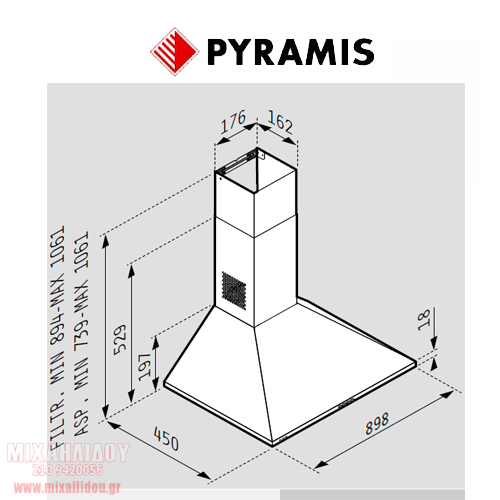 ΑΠΟΡΡΟΦΗΤΗΡΑΣ 90cm PYRAMIS ΚΑΜΙΝΑΔΑ ΤΟΙΧΟΥ ΤΕΤΡΑΓΩΝΗ LUX
