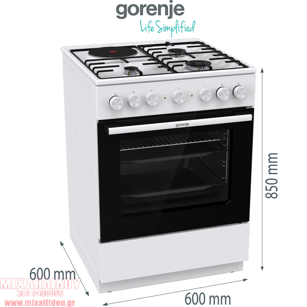 ΚΟΥΖΙΝΑ ΕΛΕΥΘΕΡΗ ΓΚΑΖΙΟΥ ΚΑΙ ΗΛΕΚΡΙΚΗ GORENJE GK6B43WD - 034076101 ΕΛΛΗΝΙΚΗΣ ΑΝΤΙΠΡΟΣΩΠΕΙΑΣ